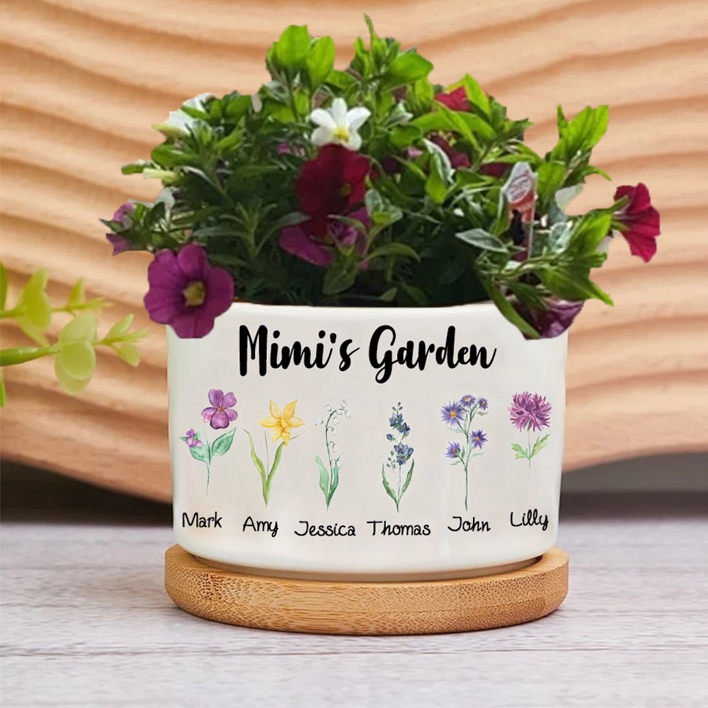Personalized Birth Month Flower Pots with Grandkids Names, Mothers Day Gift for Mum,Gigi, Grammy, Mom, Nana