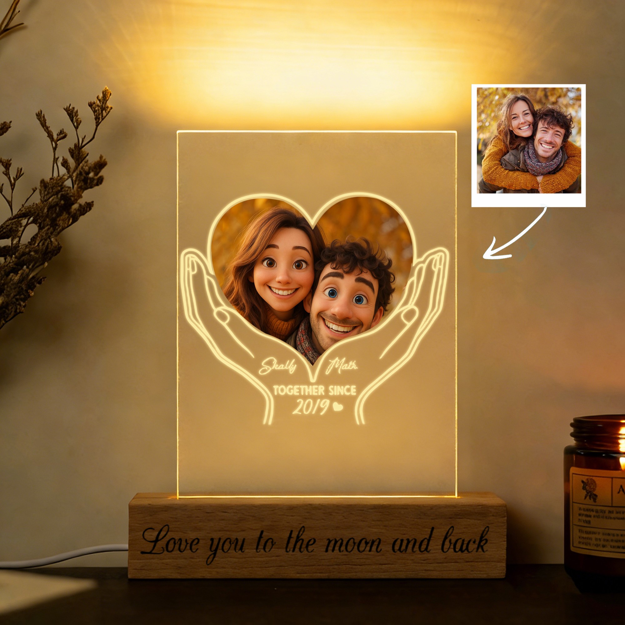 Personalized Acrylic Night Light With Cartoon Photos Best Gift For Couple