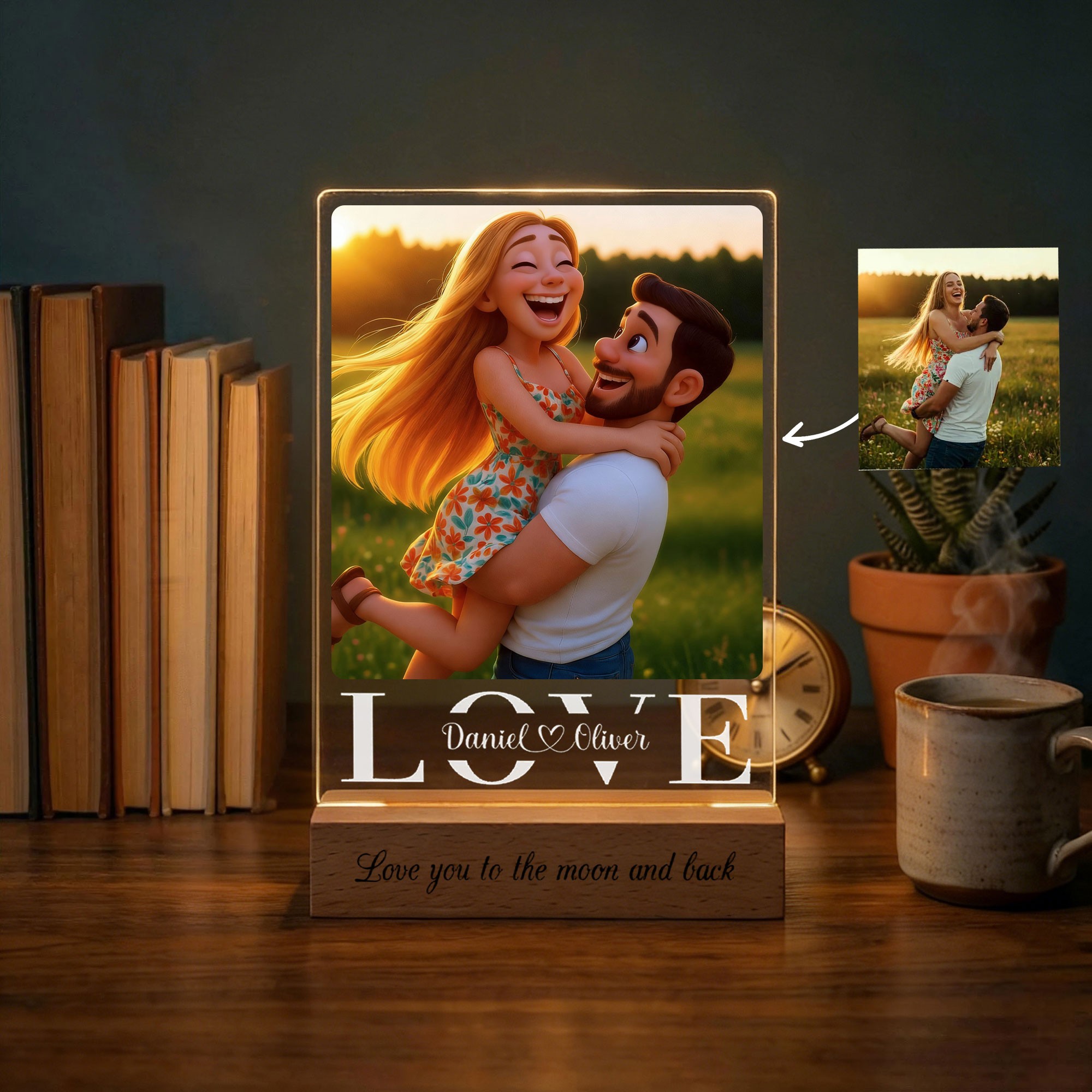 Personalized Acrylic Night Light With Cartoon Photos Best Gift For Couple