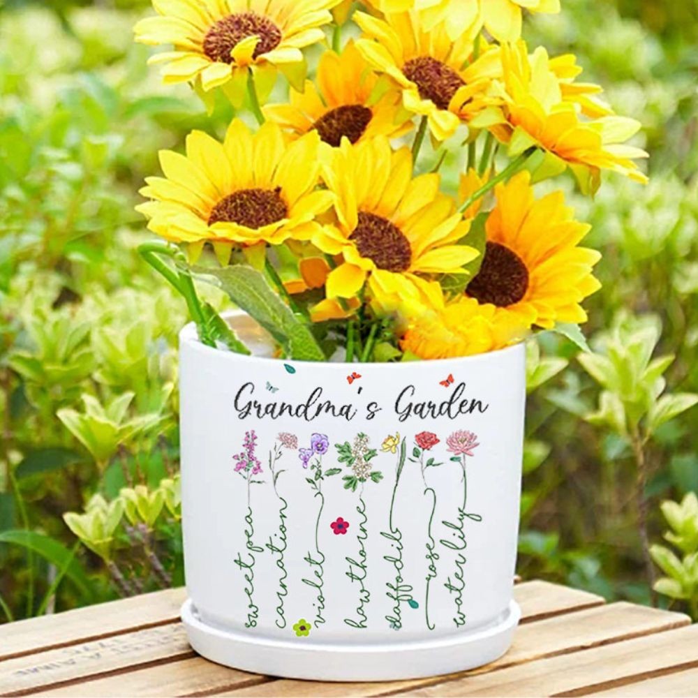 Custom Grandmas Garden Flower Vase, Personalized Birth Month Flower Vase with Grandkids Names, Mothers Day Gift for Mum,Gigi, Grammy, Mom, Nana