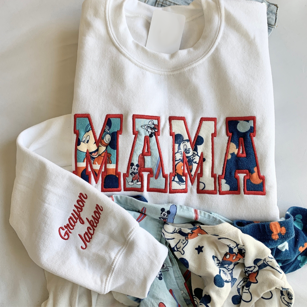 MAMA Keepsake  Sweatshirt with Baby Embroidered Clothes,Custom Mother's Day Gift.