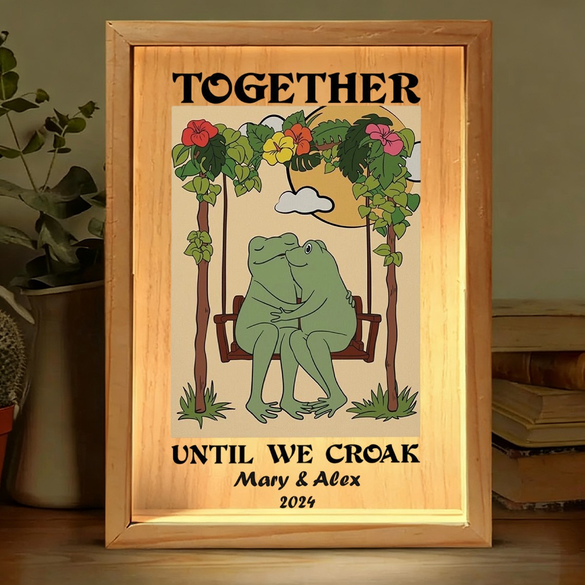 Custom Together Until We Croak Illustration Frame Light Box for Couple