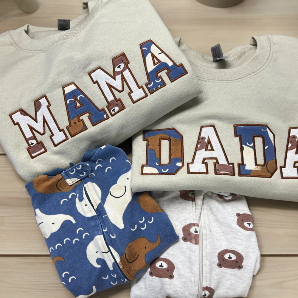 MAMA Keepsake  Sweatshirt with Baby Embroidered Clothes,Custom Mother's Day Gift.