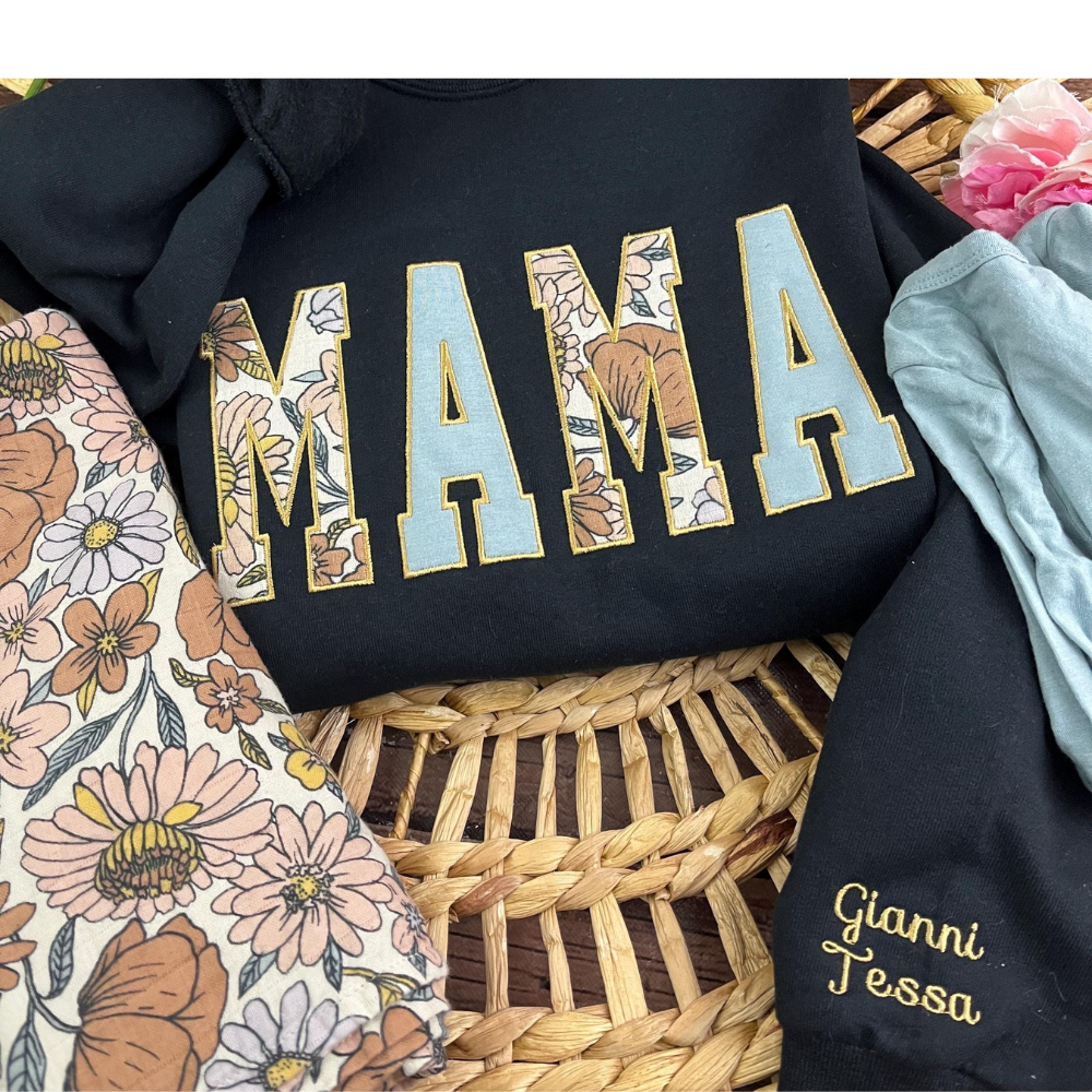 MAMA Keepsake  Sweatshirt with Baby Embroidered Clothes,Custom Mother's Day Gift.