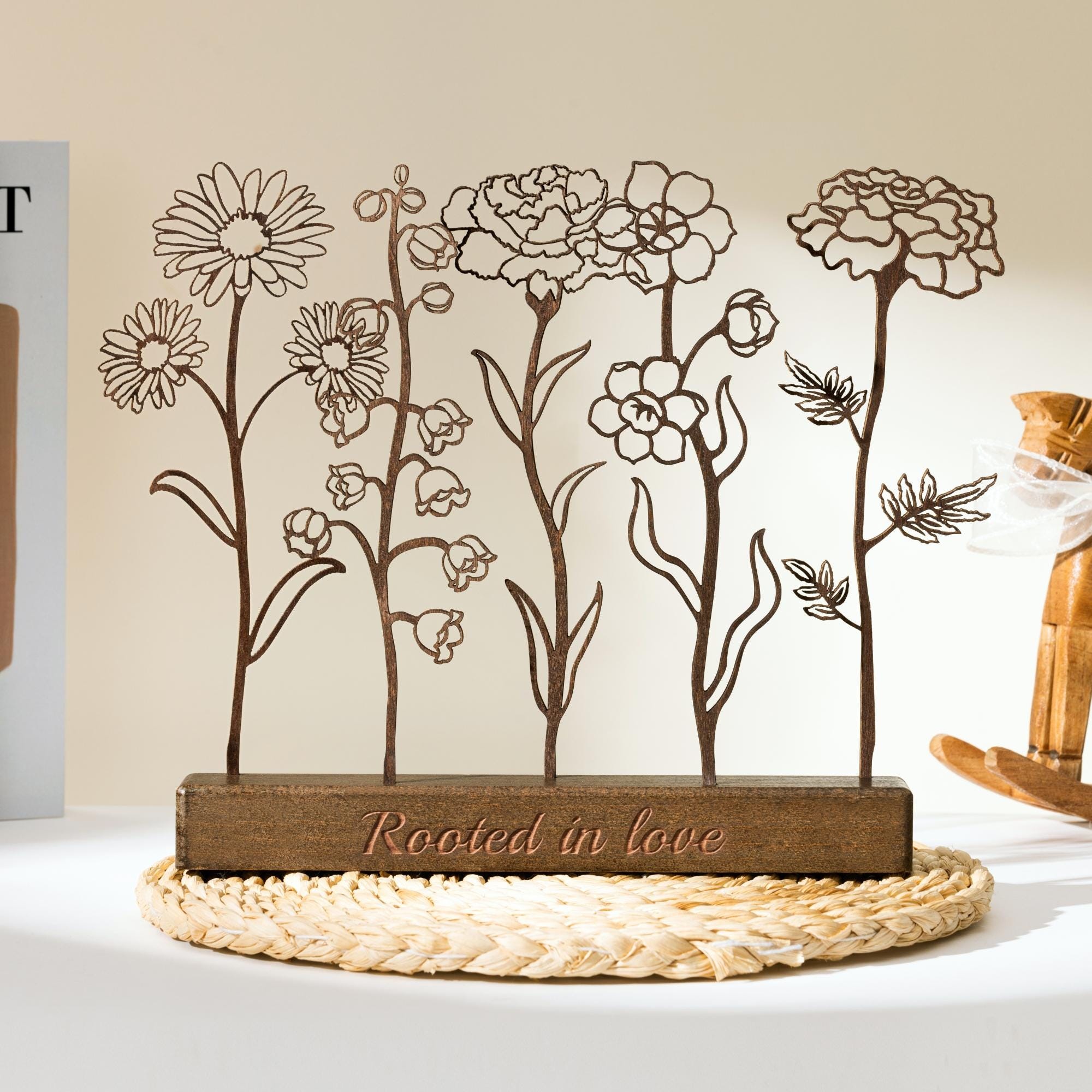 Wooden Birthday Flower Garden with Grandchildren Birth Month Bouquet, Mother's Day Gift