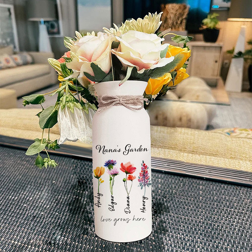 Personalized Birth Month Flower Pots with Grandkids Names, Mothers Day Gift