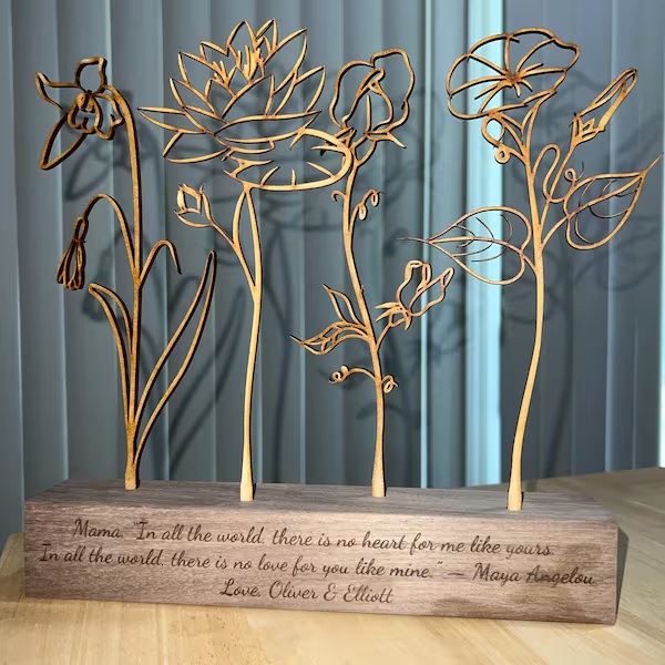 Wooden Birthday Flower Garden with Grandchildren Birth Month Bouquet, Mother's Day Gift