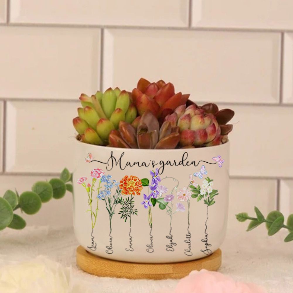 Personalized Birth Month Flower Pots with Grandkids Names, Mothers Day Gift for Mum,Gigi, Grammy, Mom, Nana