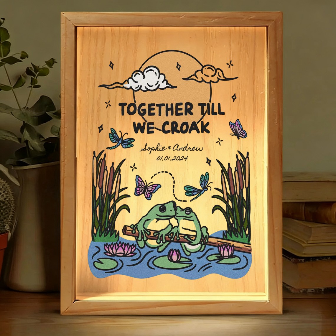 Custom Together Until We Croak Illustration Frame Light Box for Couple