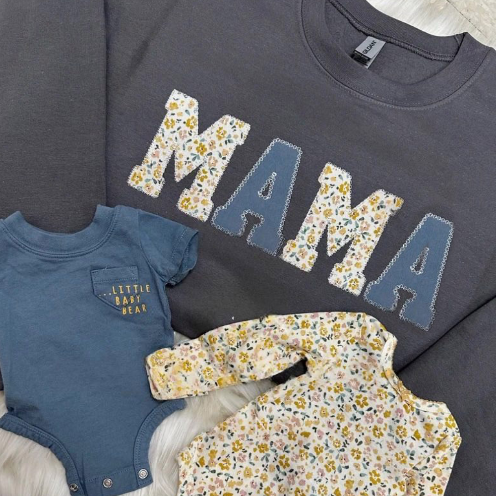 MAMA Keepsake  Sweatshirt with Baby Embroidered Clothes,Custom Mother's Day Gift.