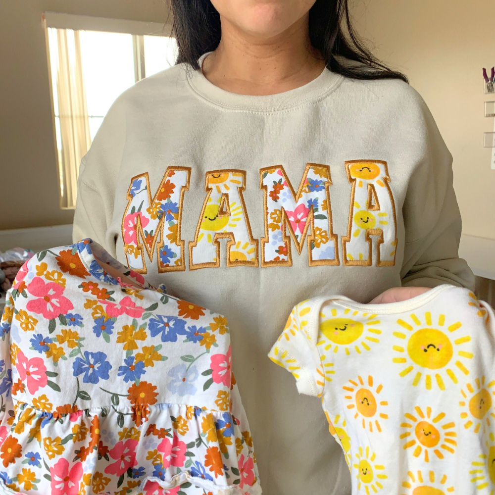 MAMA Keepsake  Sweatshirt with Baby Embroidered Clothes,Custom Mother's Day Gift.