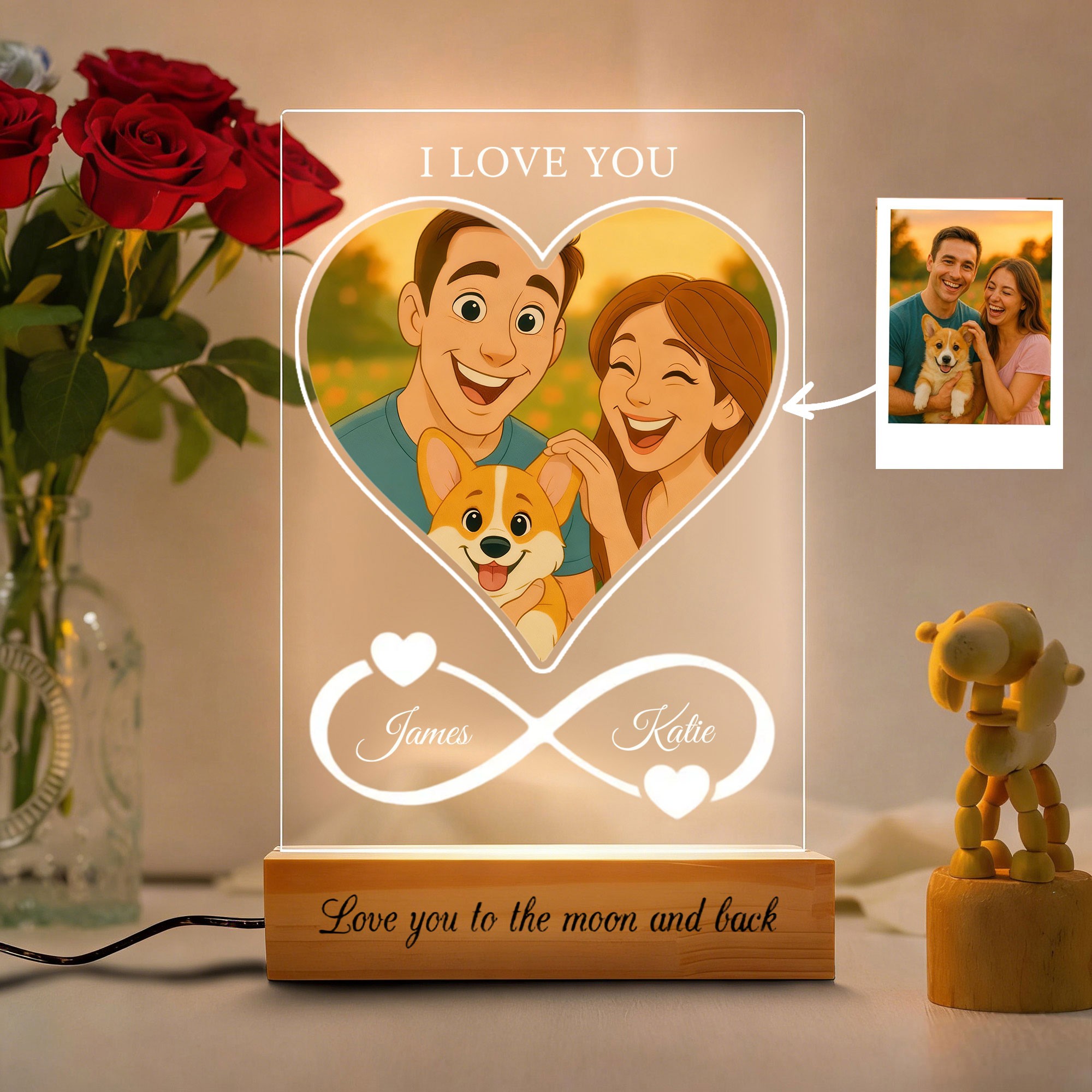 Personalized Acrylic Night Light With Cartoon Photos Best Gift For Couple