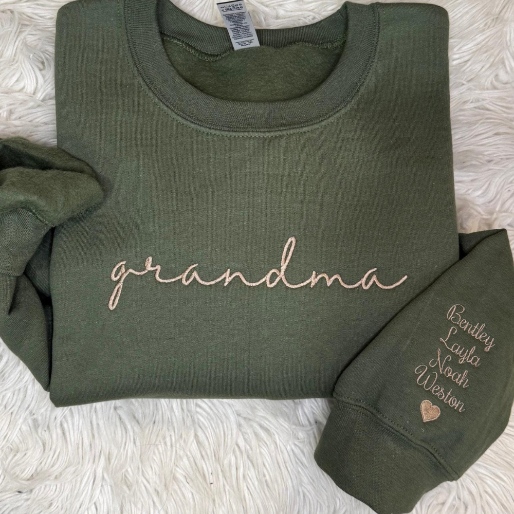 Personalized Grandma Embroidered Sweatshirt, Grandkids names on sleeve