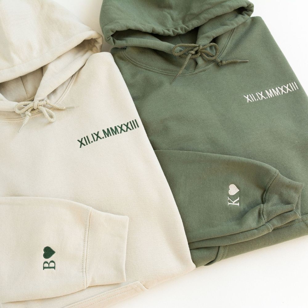 Custom Embroidered Roman Numeral Hoodie • perfect gift for couple 