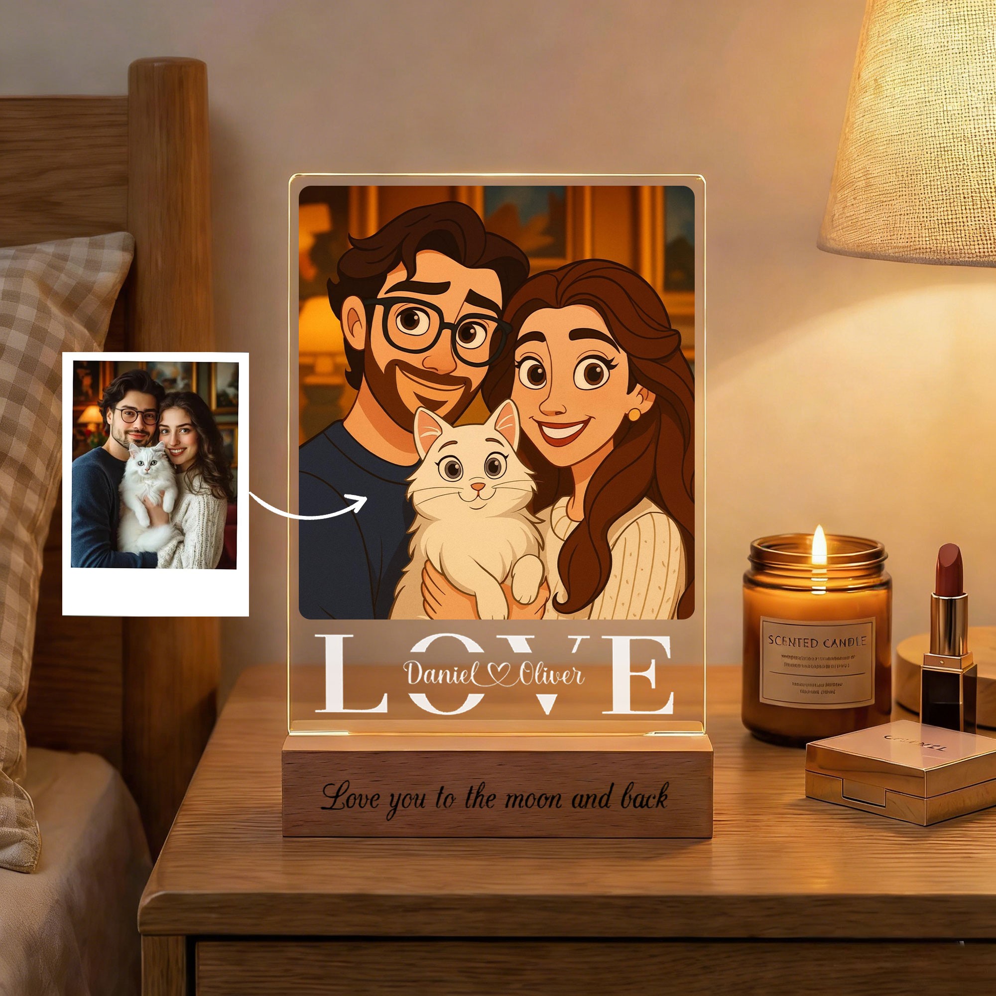Personalized Acrylic Night Light With Cartoon Photos Best Gift For Couple