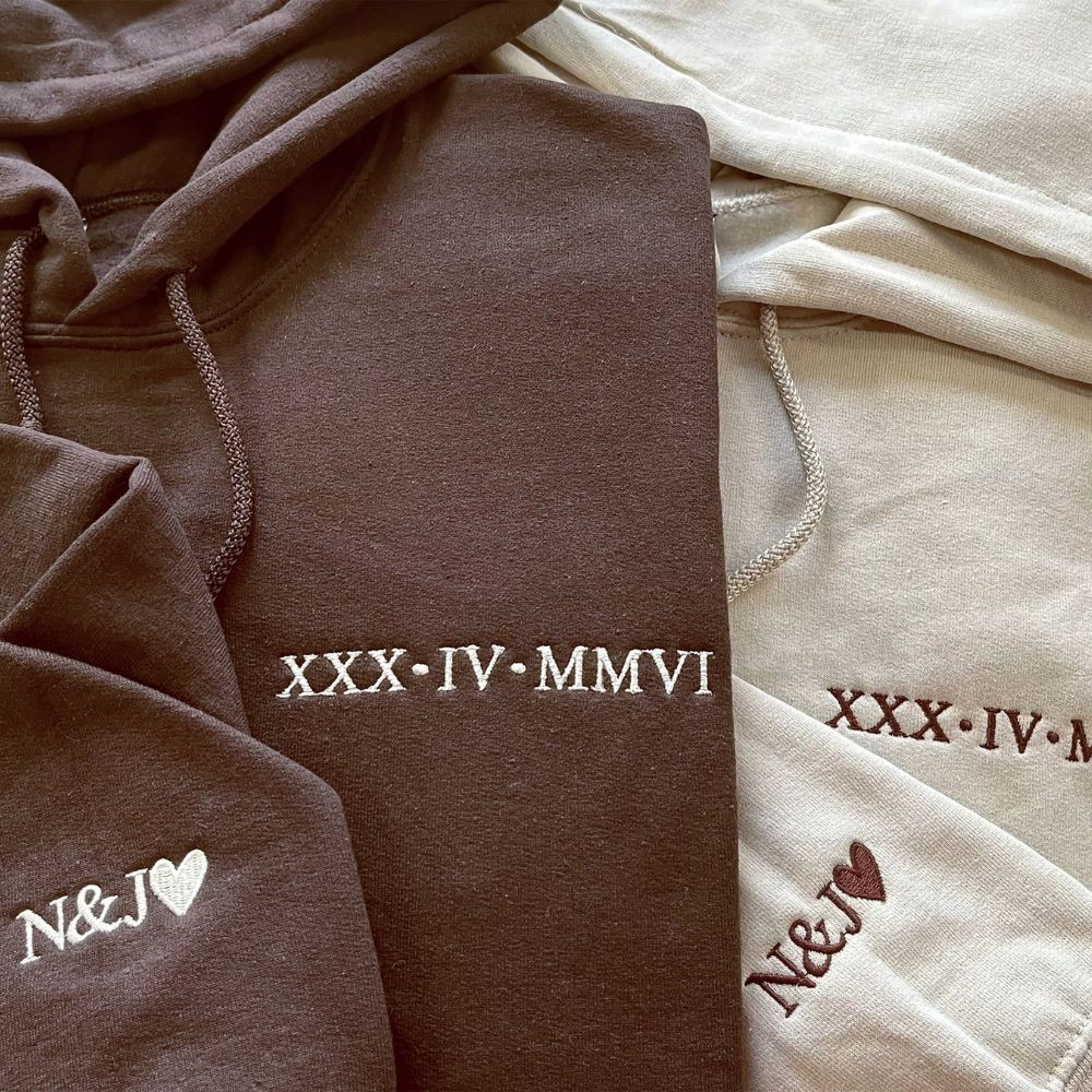 Custom Embroidered Roman Numeral Hoodie • perfect gift for couple 