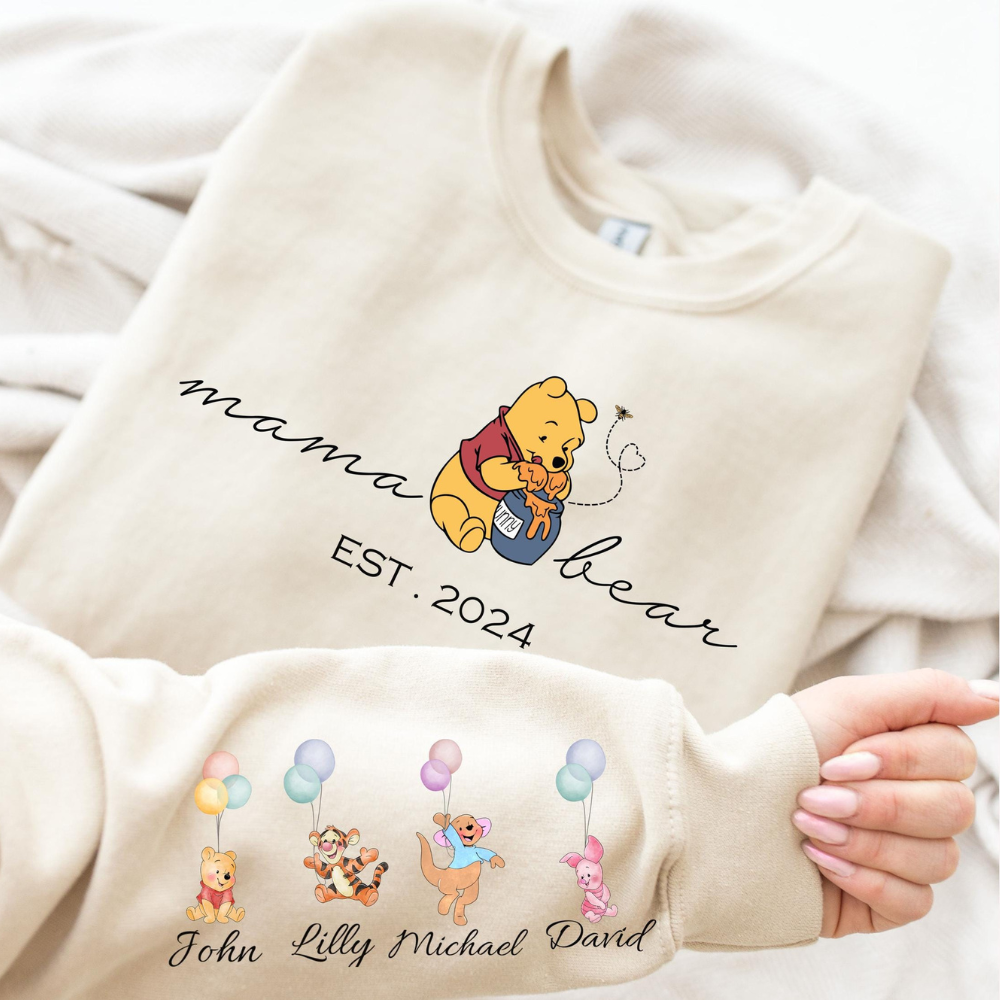 Custom Mama Sweatshirt With Kid Name On Sleeve.