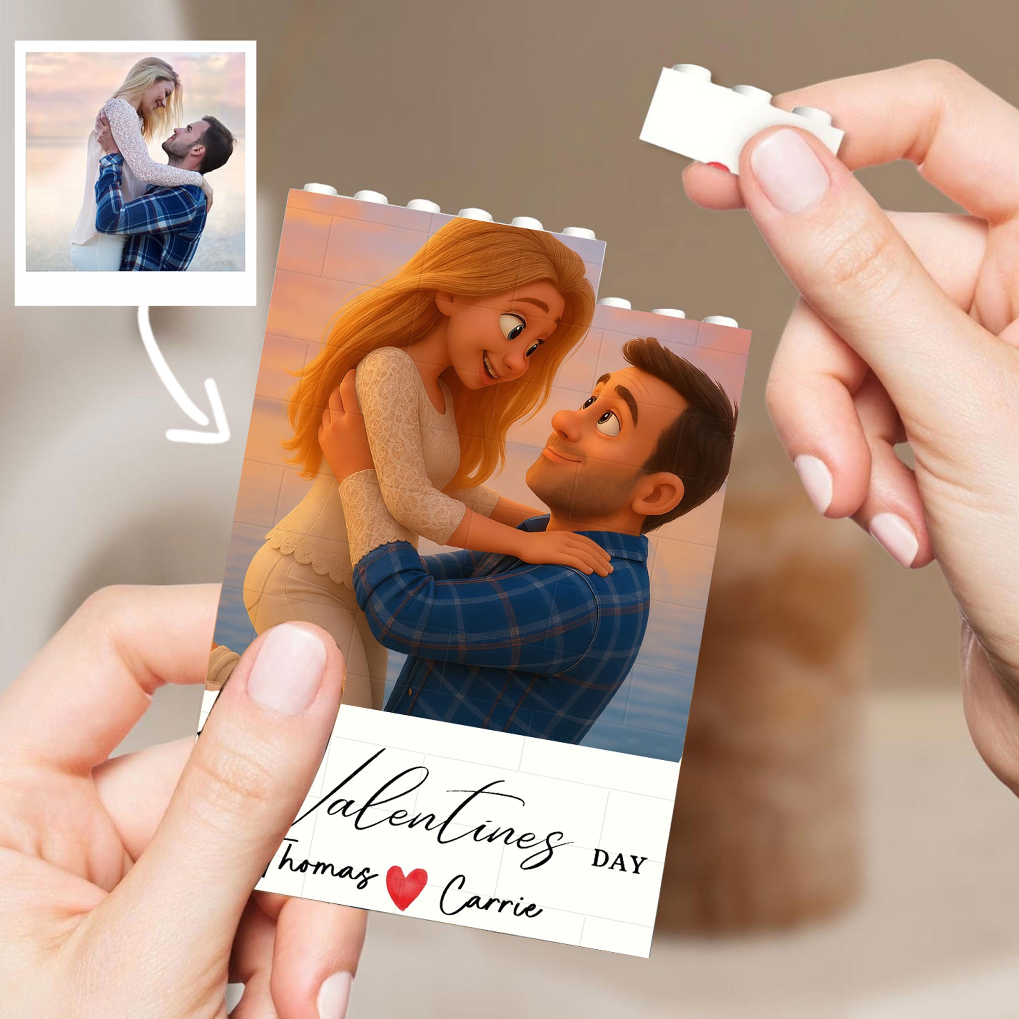 Personalized Happy Valentine's Day 3D Cartoon Portrait Puzzle Blocks