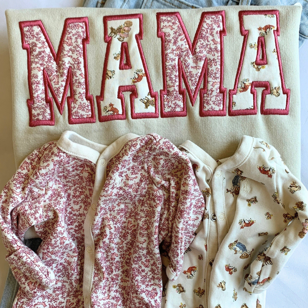 MAMA Keepsake  Sweatshirt with Baby Embroidered Clothes,Custom Mother's Day Gift.