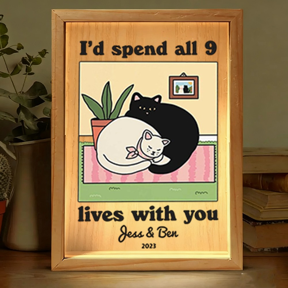 Custom I'd Spend All Nine Lives with You Illustration Frame Light Box for Couple