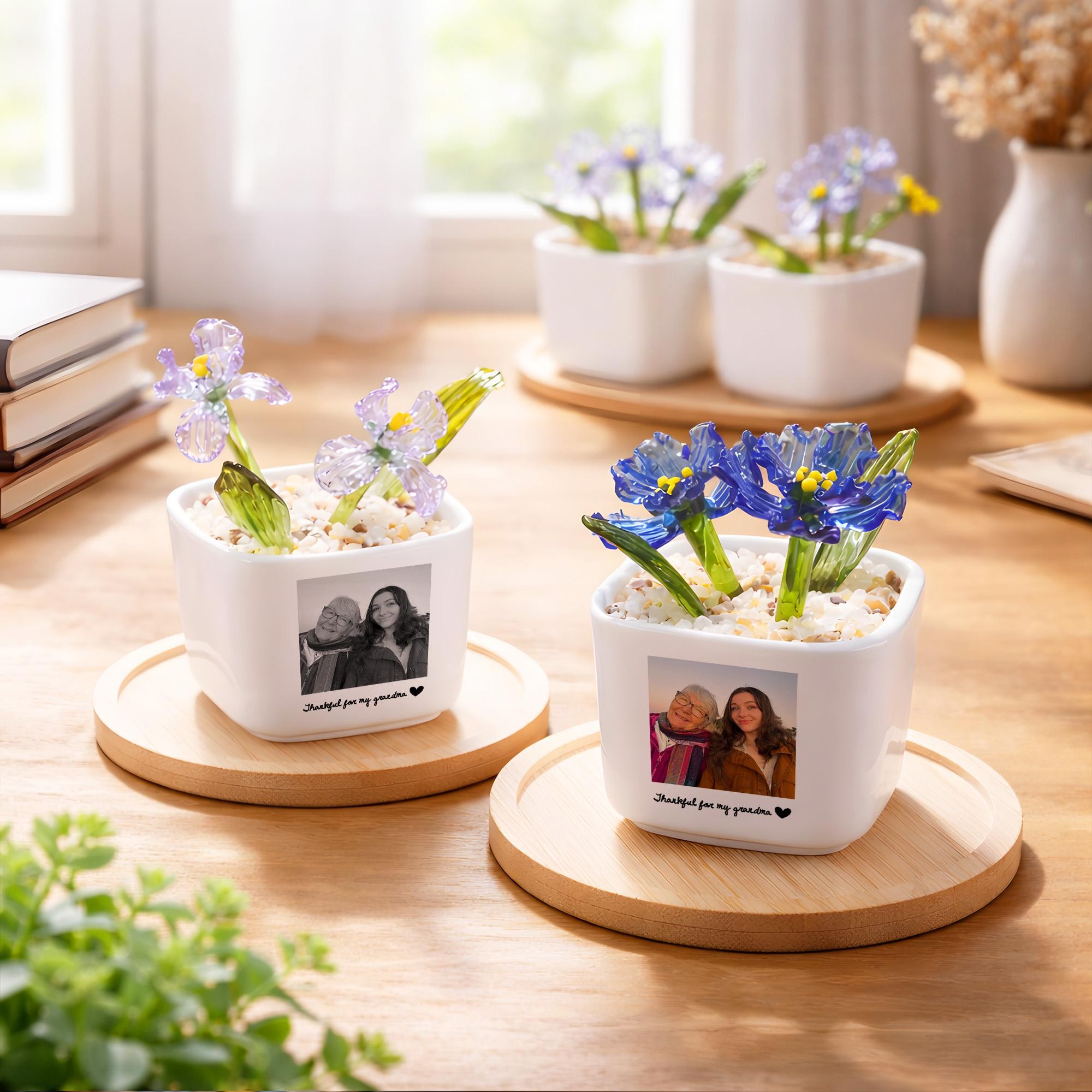 Personalized Mom Photo Birth Glass Flower Pot, Gift for Mother's Day