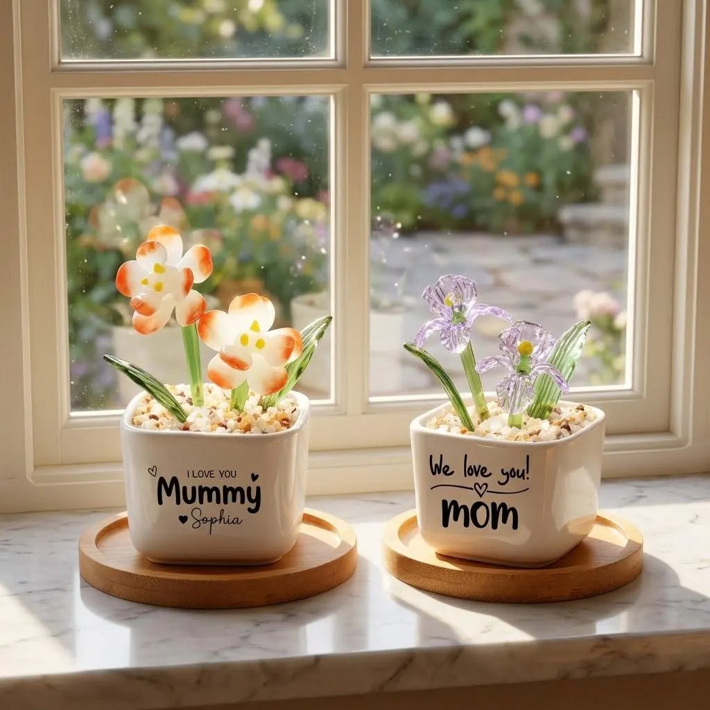  Birth Glass flower Custom Potted Plant for mom 