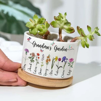 Personalized Birth Month Flower Pots with Grandkids Names, Mother‘s Day Gifts