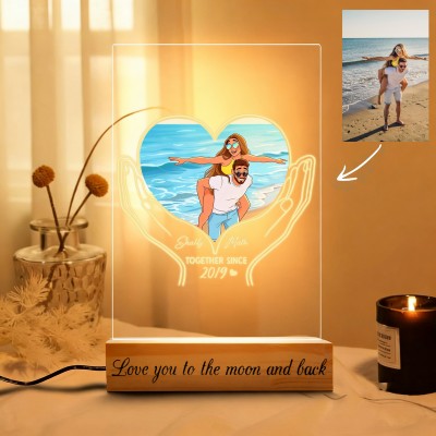 Personalized Acrylic Night Light With Cartoon Photos Best Gift For Couple