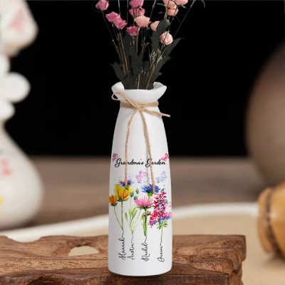 Personalized Birth Month Flower Pots with Grandkids Names, Mothers Day Gift