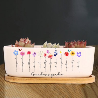 Personalized Birth Month Flower Pots with Grandkids Names, Mothers Day Gift