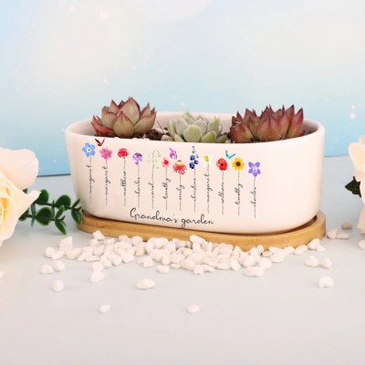 Personalized Birth Month Flower Pots with Grandkids Names, Mothers Day Gift