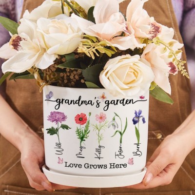 Personalized Birth Month Flower vase with Grandkids Names, Mothers Day Gift