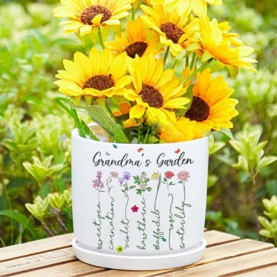 Custom Grandmas Garden Flower Vase, Personalized Birth Month Flower Vase with Grandkids Names, Mothers Day Gift for Mum,Gigi, Grammy, Mom, Nana