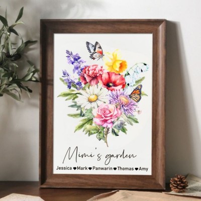 Personalized Birth Month Flower with Grandkids Names, Mothers Day Gift for Mum,Gigi, Grammy, Mom, Nana