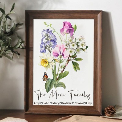 Personalized Birth Month Flower with Grandkids Names, Mothers Day Gift for Mum,Gigi, Grammy, Mom, Nana
