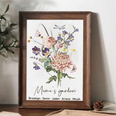 Personalized Birth Month Flower with Grandkids Names, Mothers Day Gift for Mum,Gigi, Grammy, Mom, Nana
