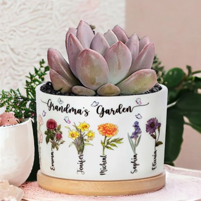 Personalized Birth Month Flower Pots with Grandkids Names, Mothers Day Gift for grandma,Gigi, Grammy, Mom, Nana