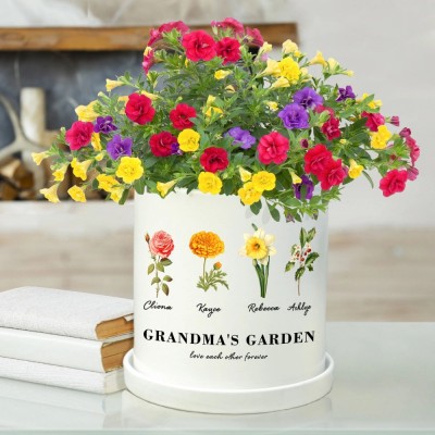 Personalized Birth Month Flower Pots with Grandkids Names, Mothers Day Gift