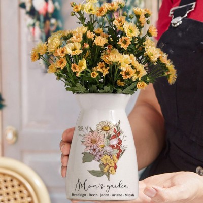 Personalized Birth Month Flower Pots with Grandkids Names, Mothers Day Gift for grandma,Gigi, Grammy, Mom, Nana