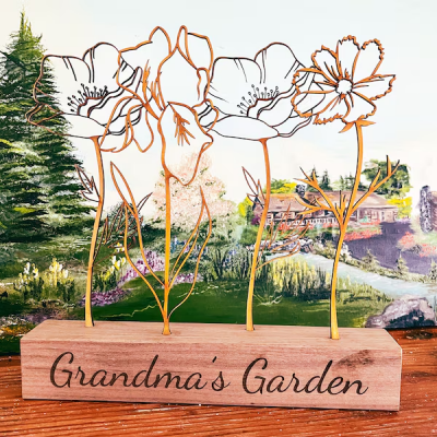 Wooden Birthday Flower Garden with Grandchildren Birth Month Bouquet, Mother's Day Gift
