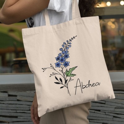 Custom July Birth Month Birth Flower Tote Bag, Plant Lover Gift, Plant mom Bag, birthday gift for mom, gift for best friends.