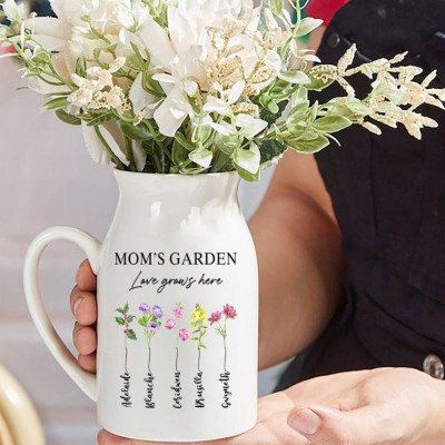 Custom Grandmas Garden Flower Vase, Personalized Birth Month Flower Vase with Grandkids Names, Mothers Day Gift for Gigi, Grammy, Mom, Nana