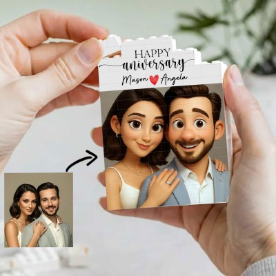 Personalized Happy Anniversary 3D Cartoon Portrait Puzzle Blocks