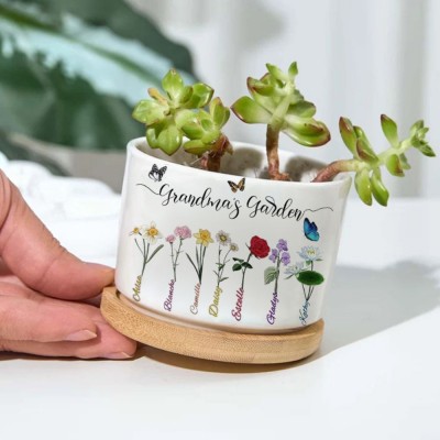 Personalized Birth Month Flower Pots with Grandkids Names, Mothers Day Gifts