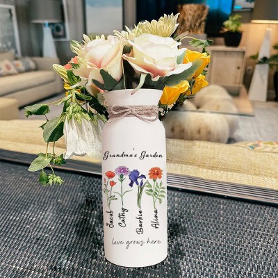 Personalized Birth Month Flower Vase with Grandkids Names, Mothers Day Gift for