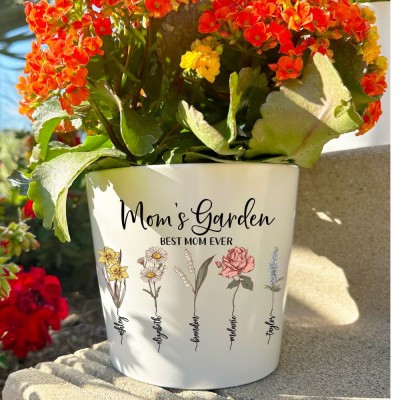 Personalized Birth Month Flower Pots with Grandkids Names, Mothers Day Gift