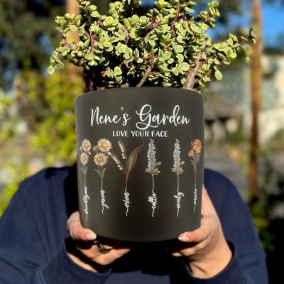 Personalized Birth Month Flower Pots with Grandkids Names, Mothers Day Gift