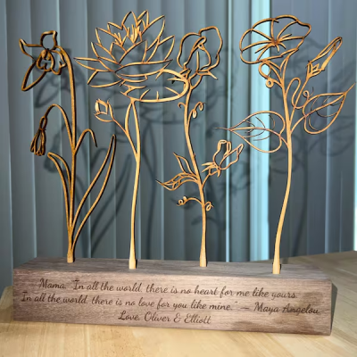 Wooden Birthday Flower Garden with Grandchildren Birth Month Bouquet, Mother's Day Gift