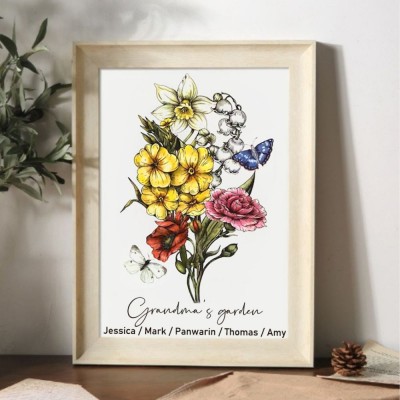 Personalized Birth Month Flower with Grandkids Names, Mothers Day Gift for Mum,Gigi, Grammy, Mom, Nana