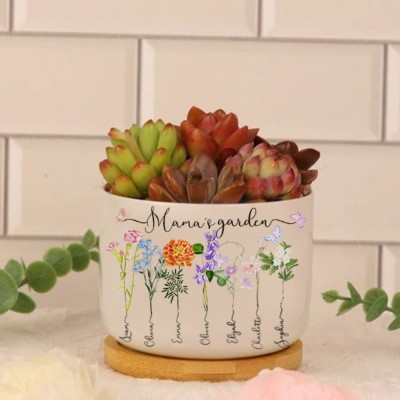 Personalized Birth Month Flower Pots with Grandkids Names, Mothers Day Gift for Mum,Gigi, Grammy, Mom, Nana